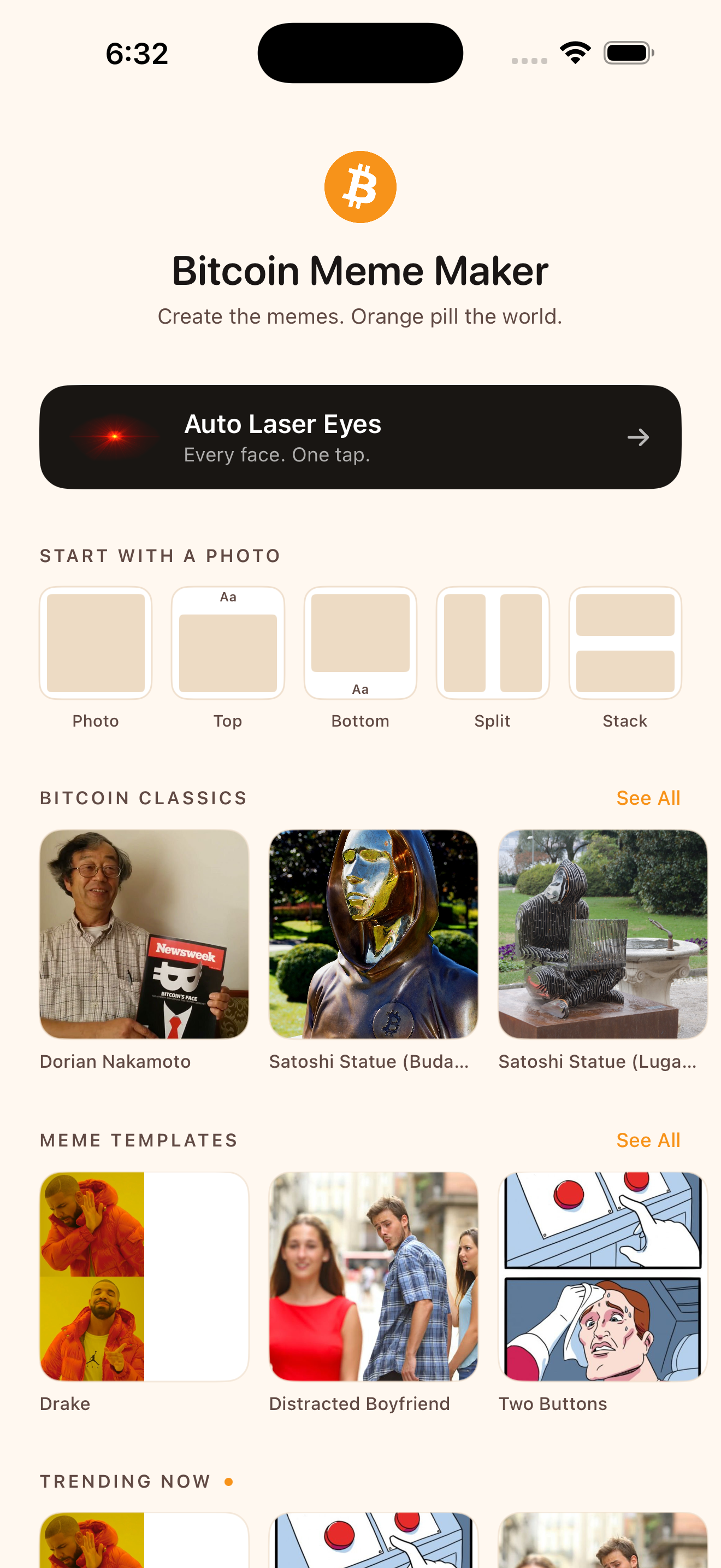Bitcoin Meme Maker home screen